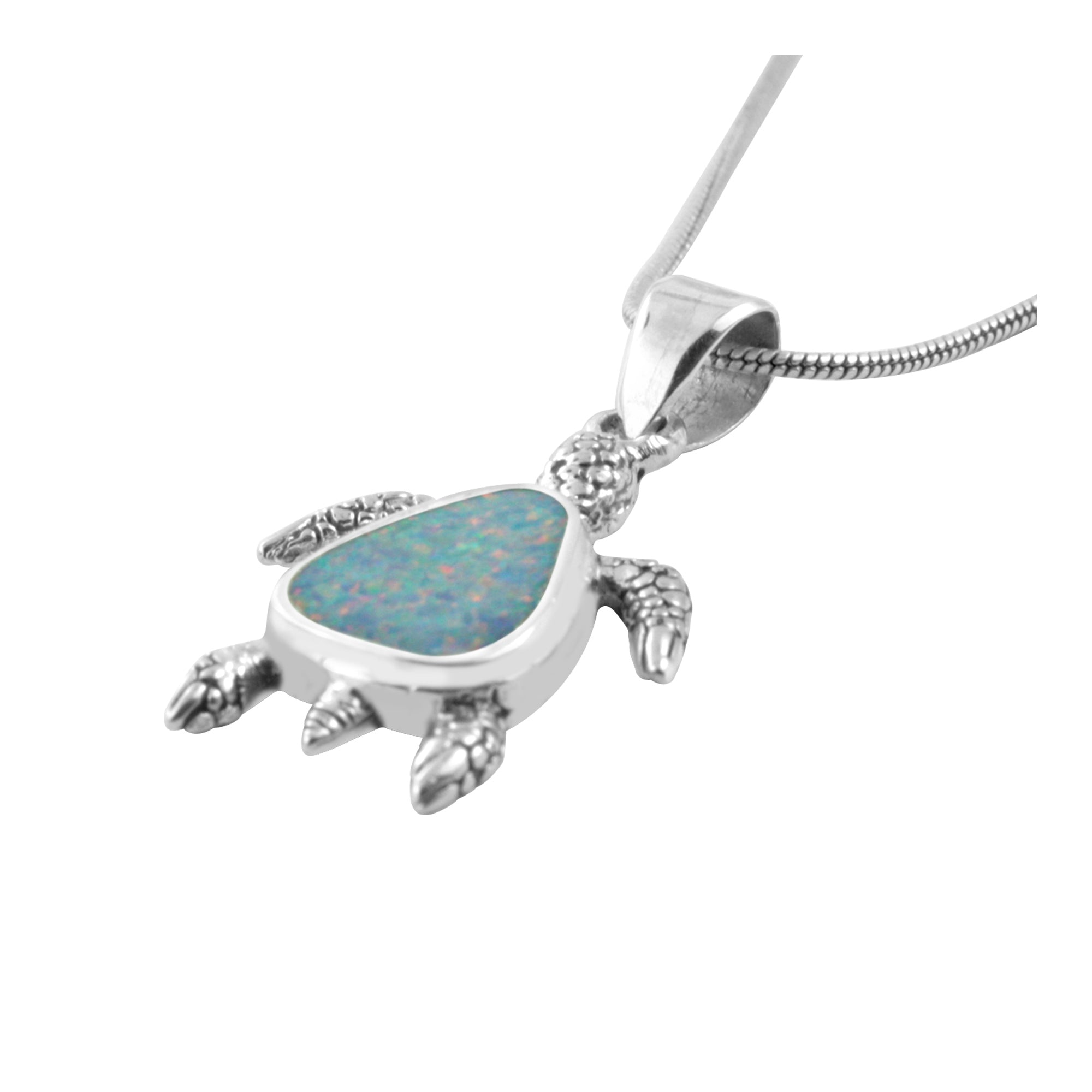 Silver Pendant With Turtle Component & Opal Free Form