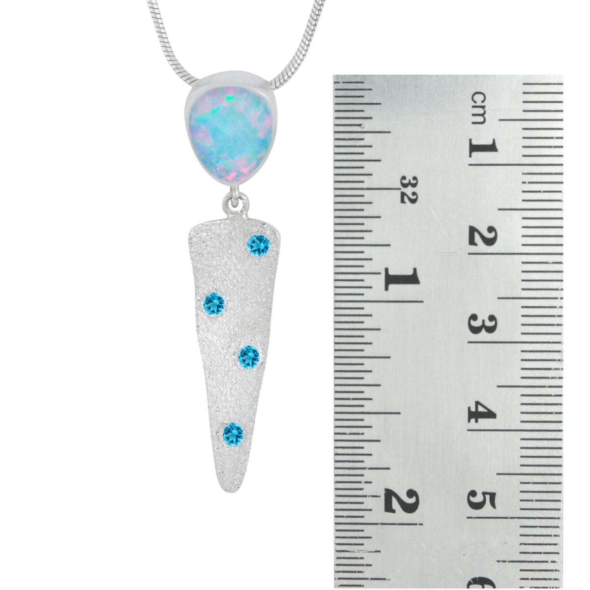 Silver Pendant With Opal Free Form And Blue Topaz Round Facet