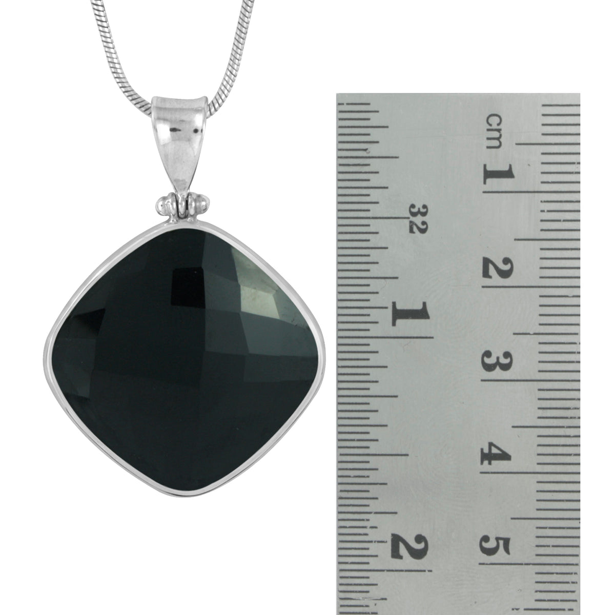 Simply Stunning Silver Pendant With Onyx Square Briolet