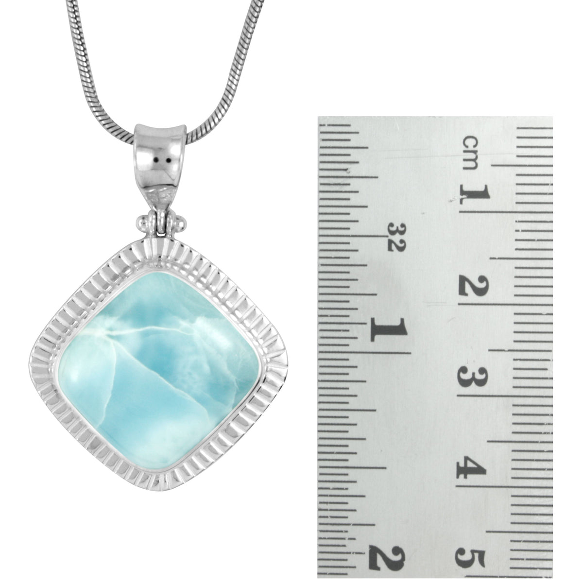 Silver Pendant With Larimar Square