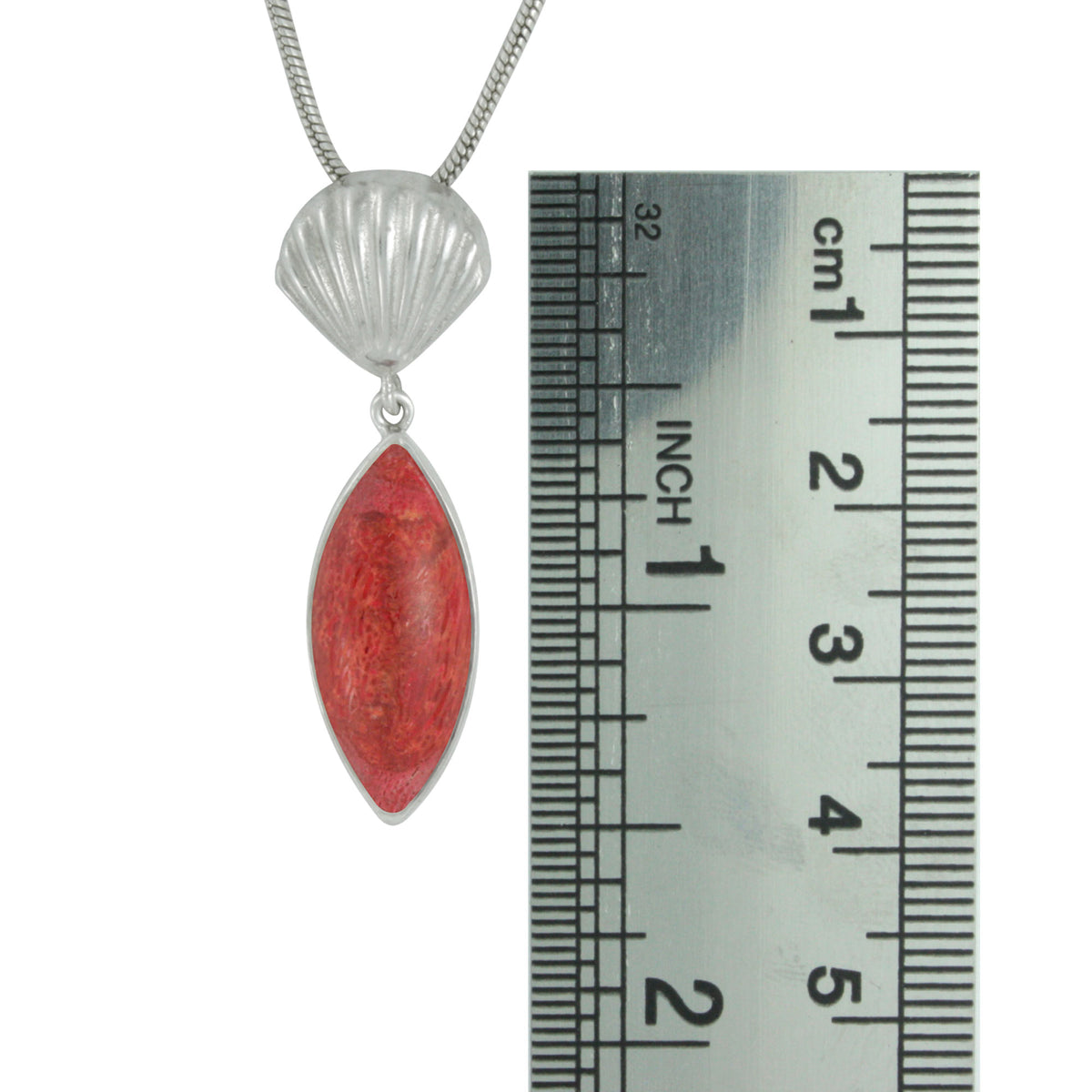Silver Pendant With Shell Component &amp; Sponge Coral Marquoise