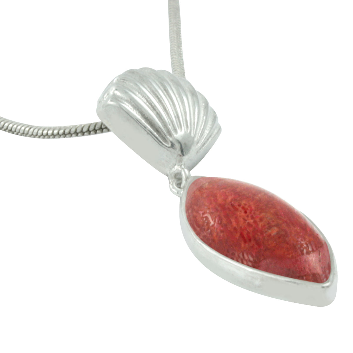 Silver Pendant With Shell Component &amp; Sponge Coral Marquoise