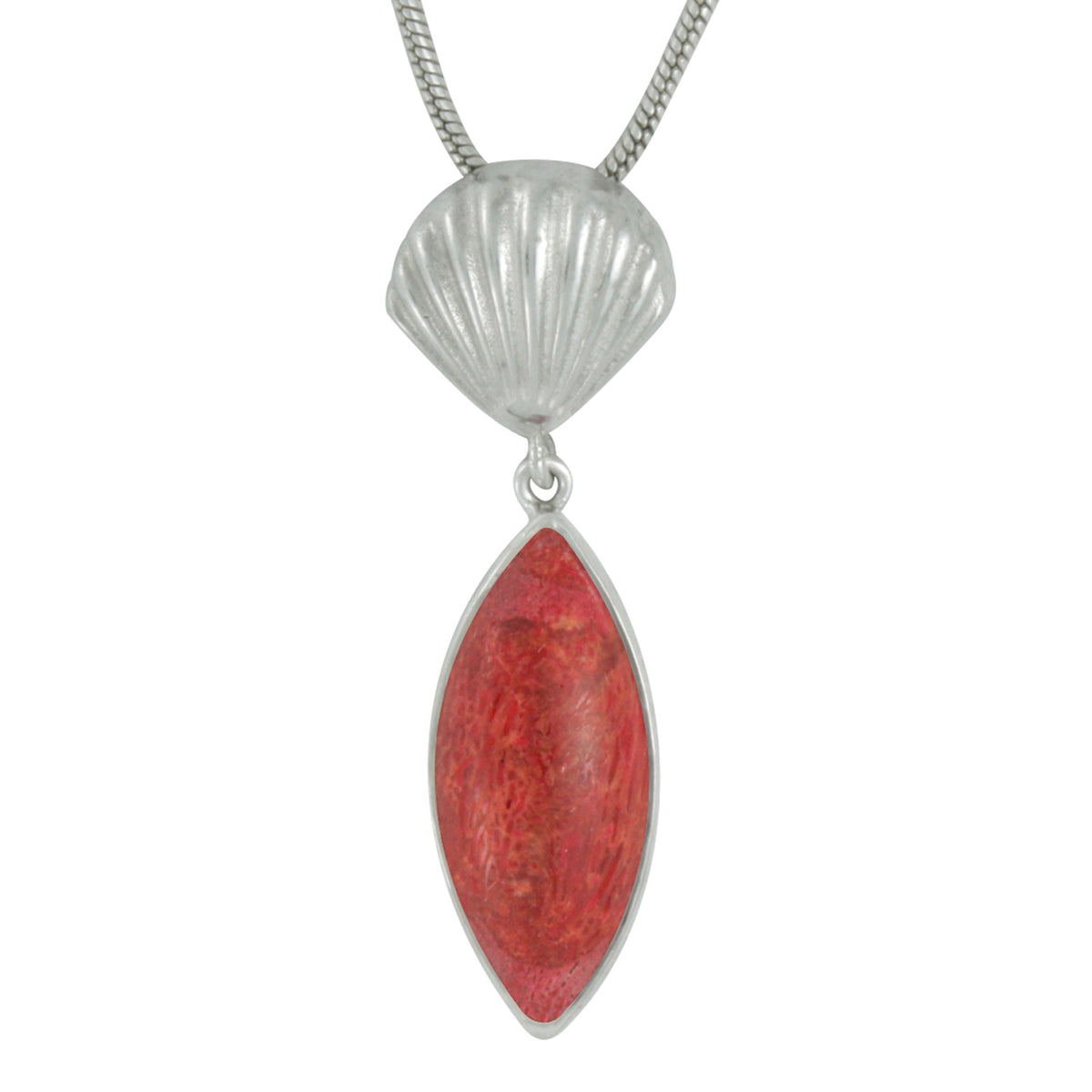 Silver Pendant With Shell Component &amp; Sponge Coral Marquoise