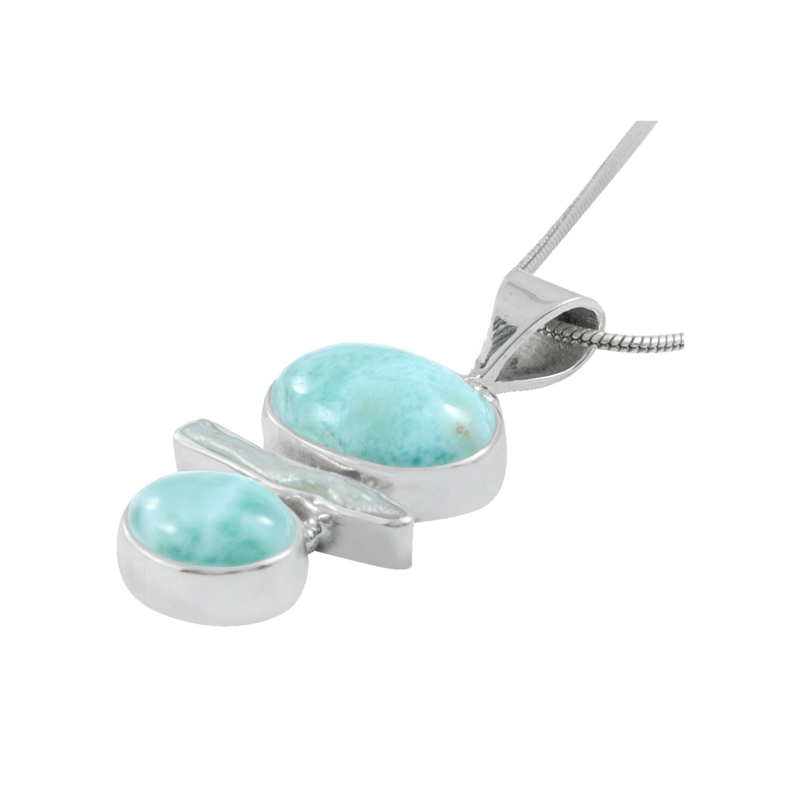 Silver Pendant With Larimar Oval & Pearl