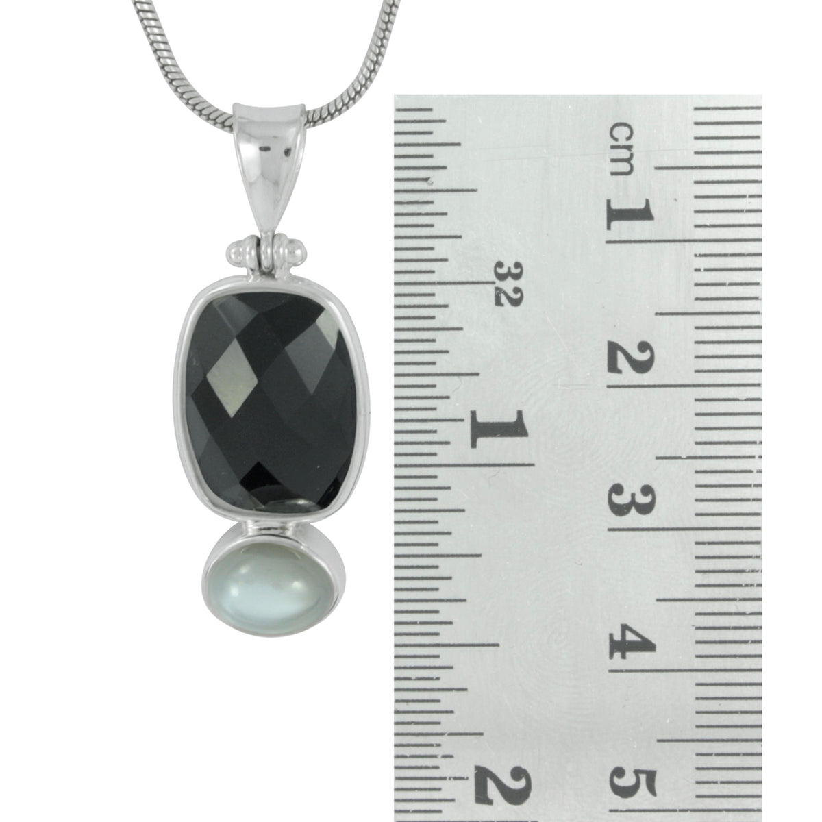 Silver Pendant With Onyx Rectangle Brio &amp; Grey Moon Oval
