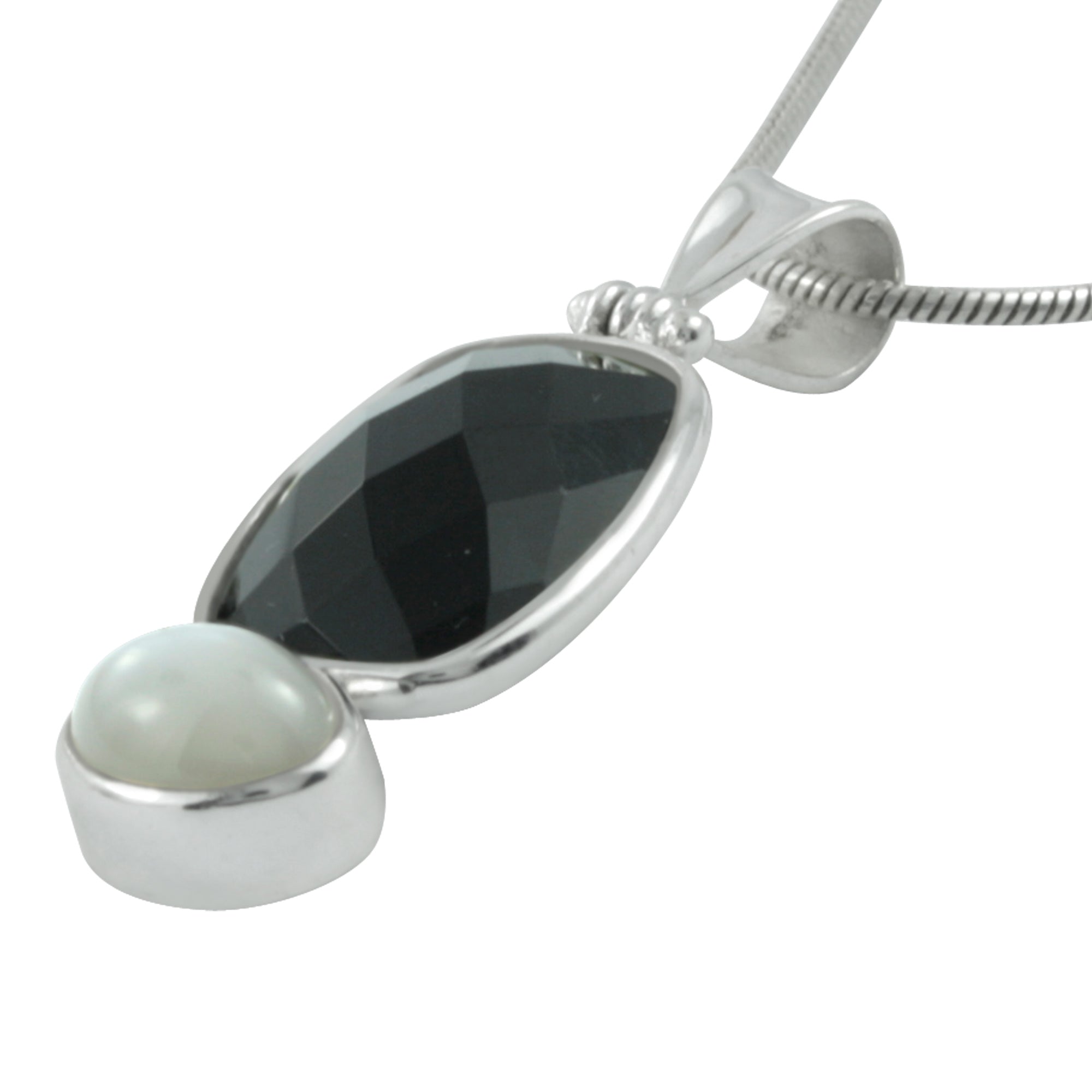 Silver Pendant With Onyx Rectangle Brio & Grey Moon Oval