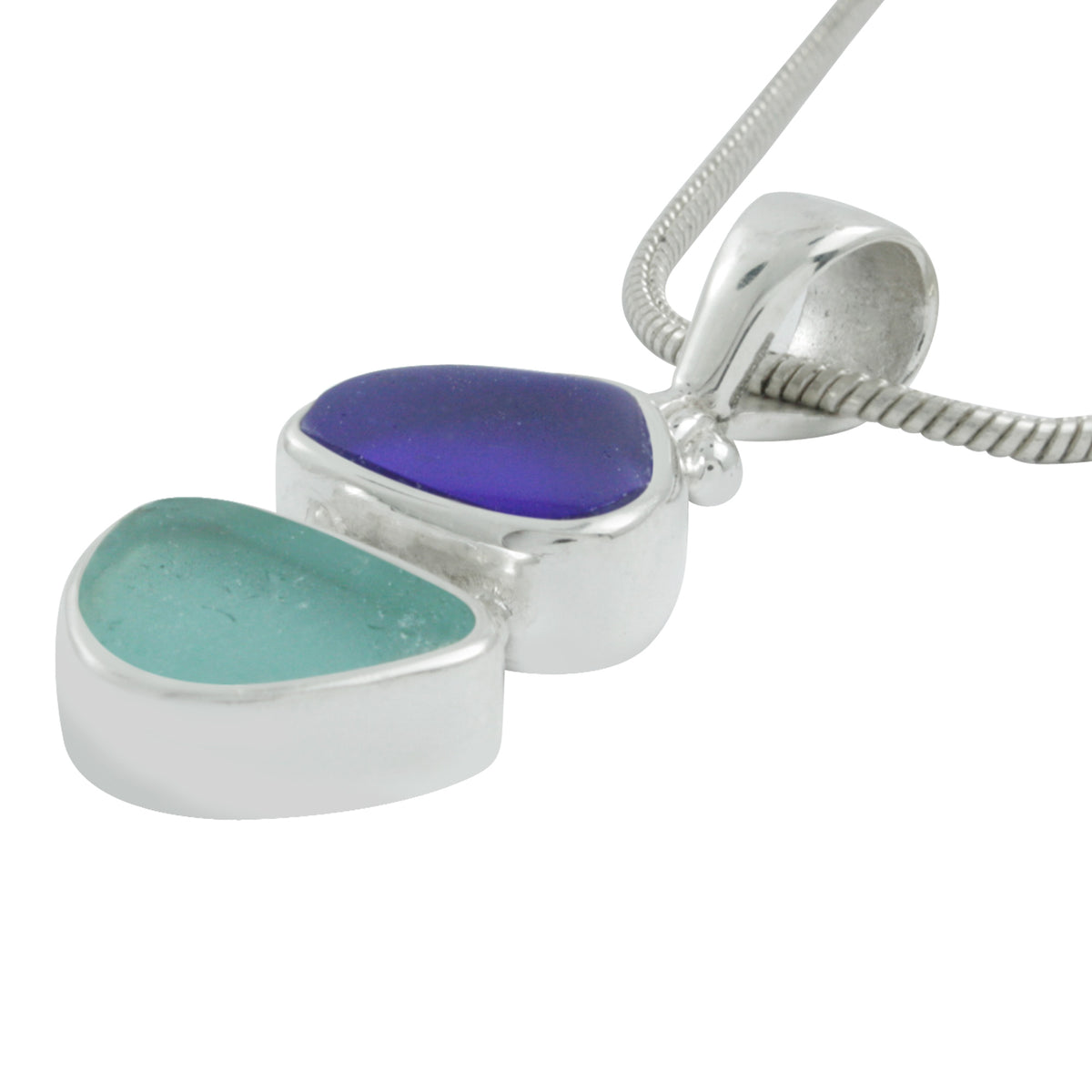 Silver Pendant With Sea Glass Blue, Aqua , Green