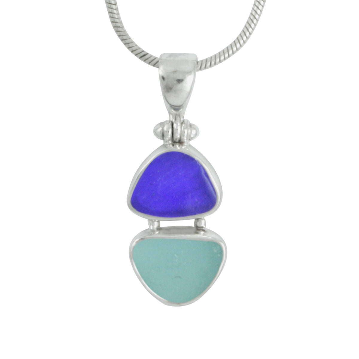 Silver Pendant With Sea Glass Blue, Aqua , Green