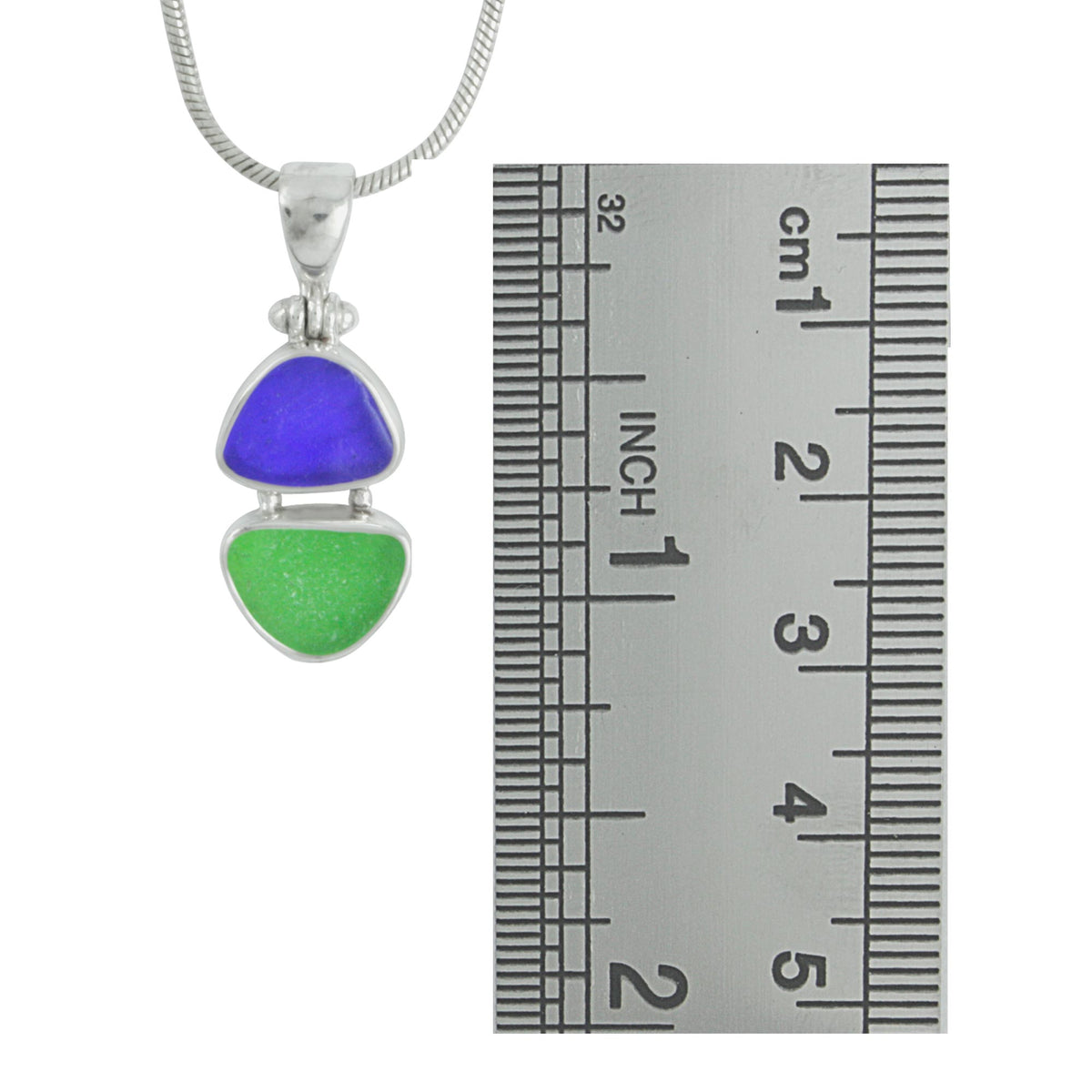 Silver Pendant With Sea Glass Blue, Aqua , Green