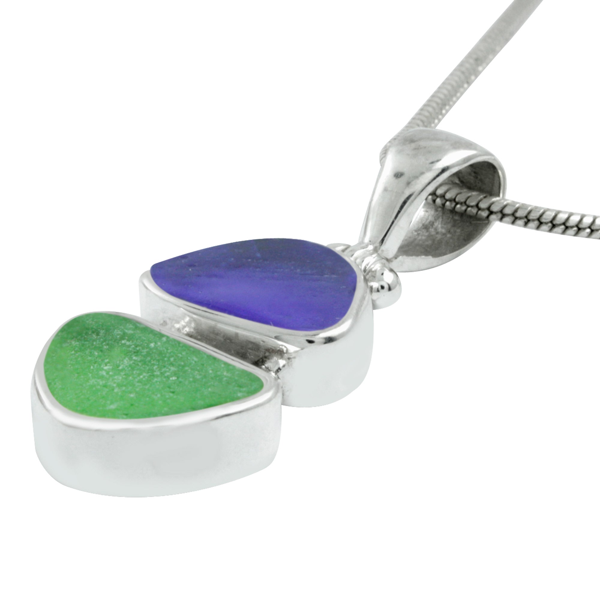 Silver Pendant With Sea Glass Blue, Aqua , Green