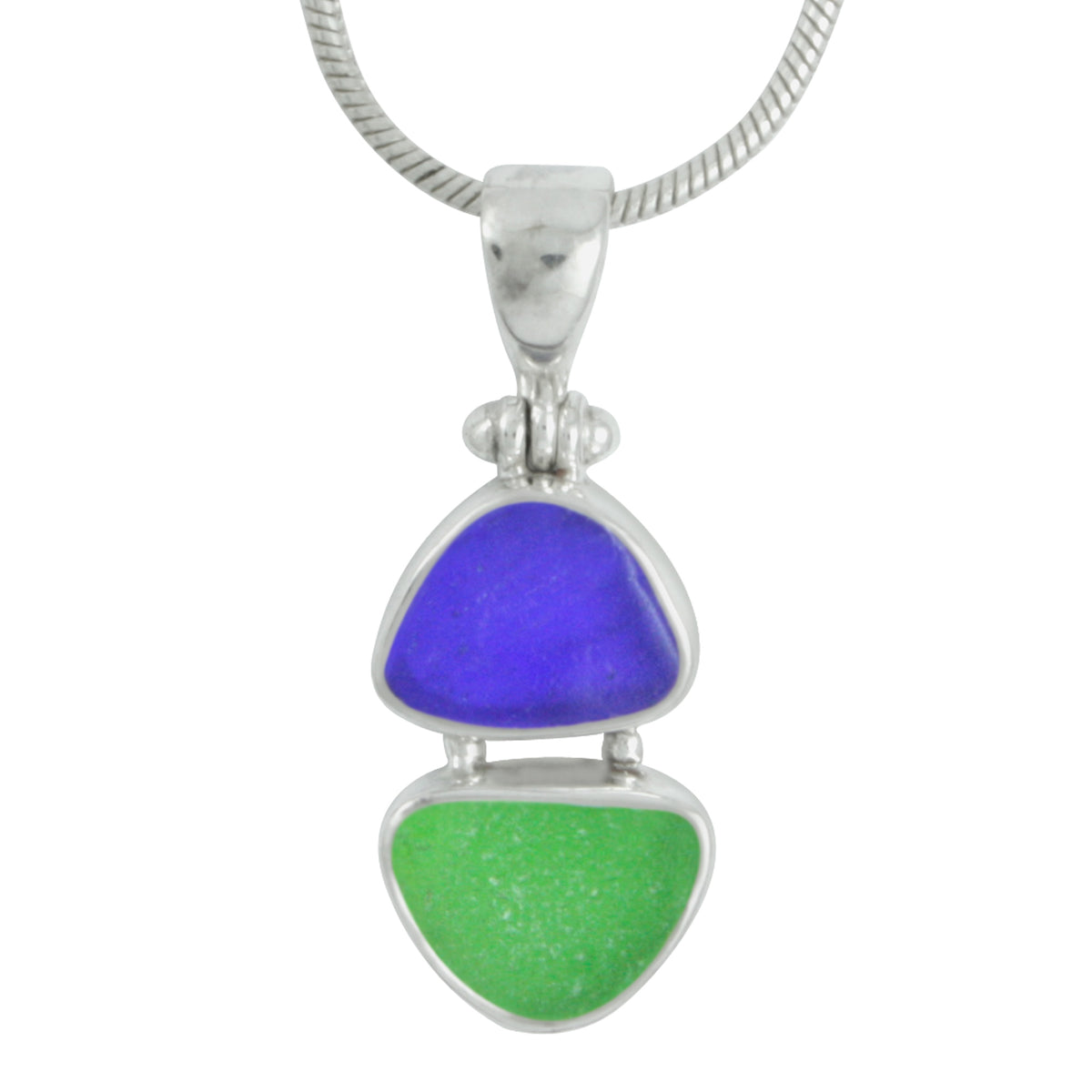 Silver Pendant With Sea Glass Blue, Aqua , Green