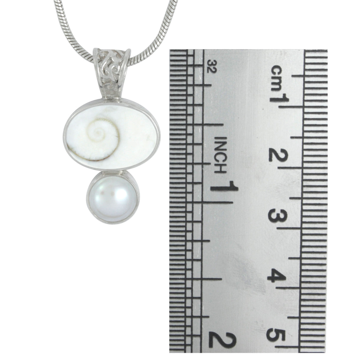 Silver Pendant With Spiral Shell &amp; Pearl