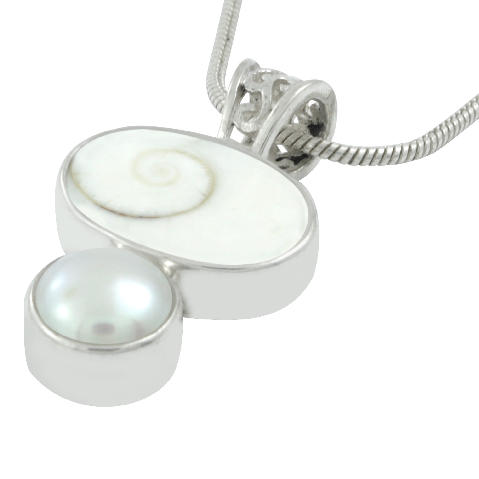 Silver Pendant With Spiral Shell & Pearl