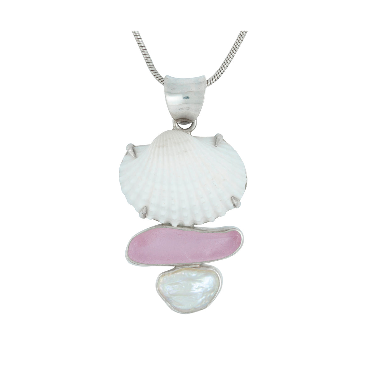 Gorgeous Lavender Sea Glass and Shell Pendant