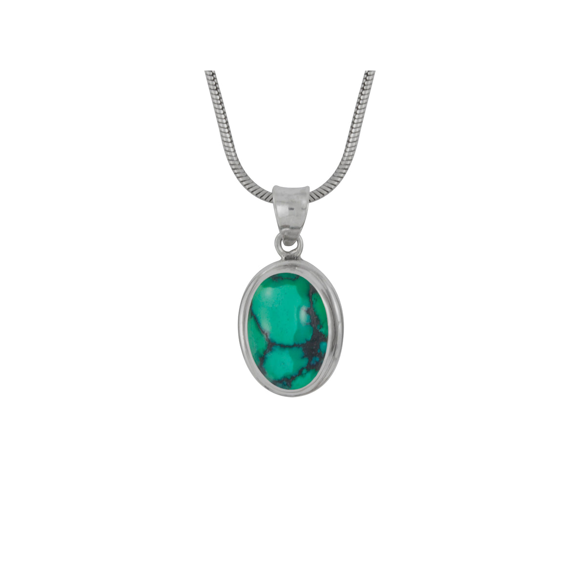 Silver Pendant With Single Stone Turquoise Oval Drop