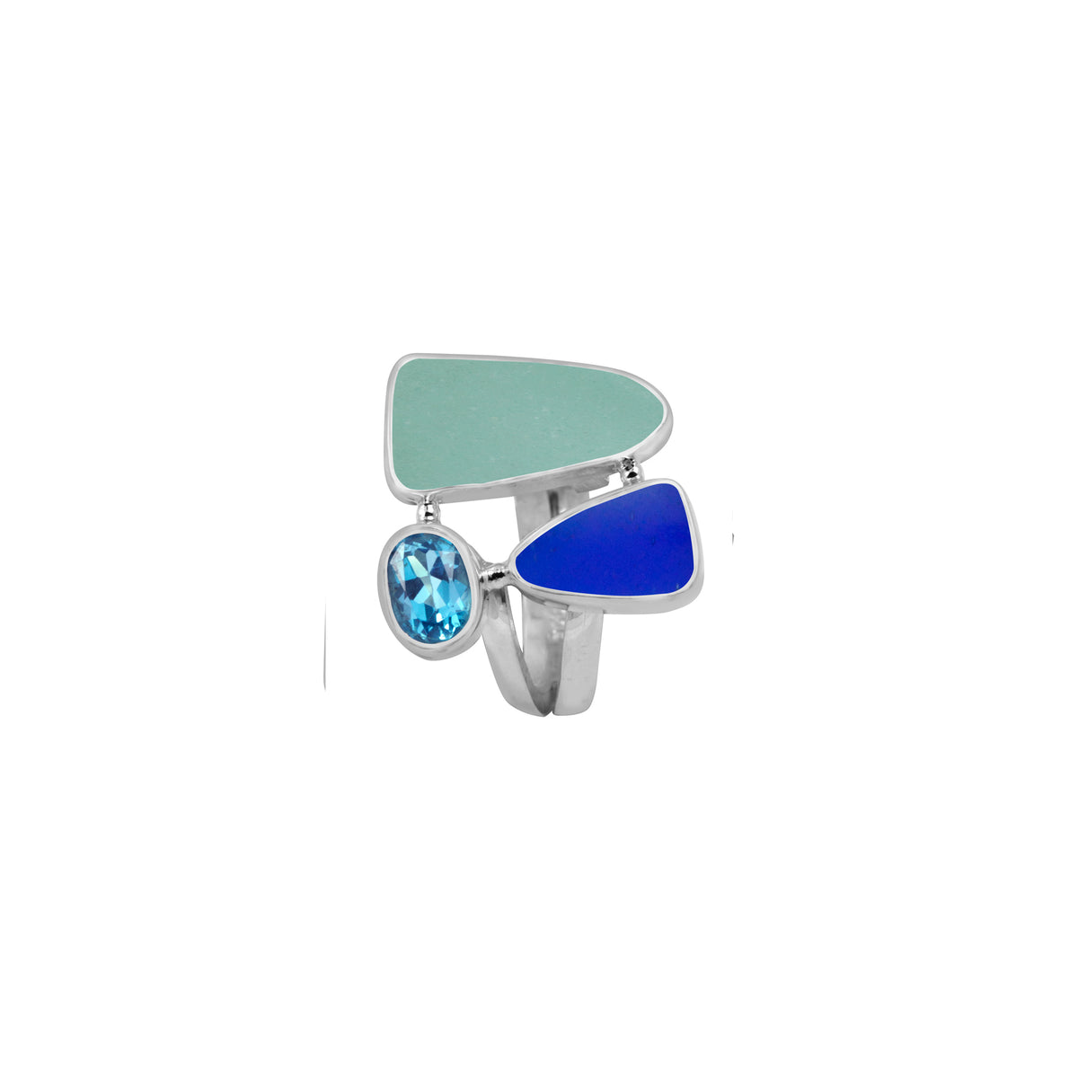 Sensational Sea Glass Ring with Blue Topaz