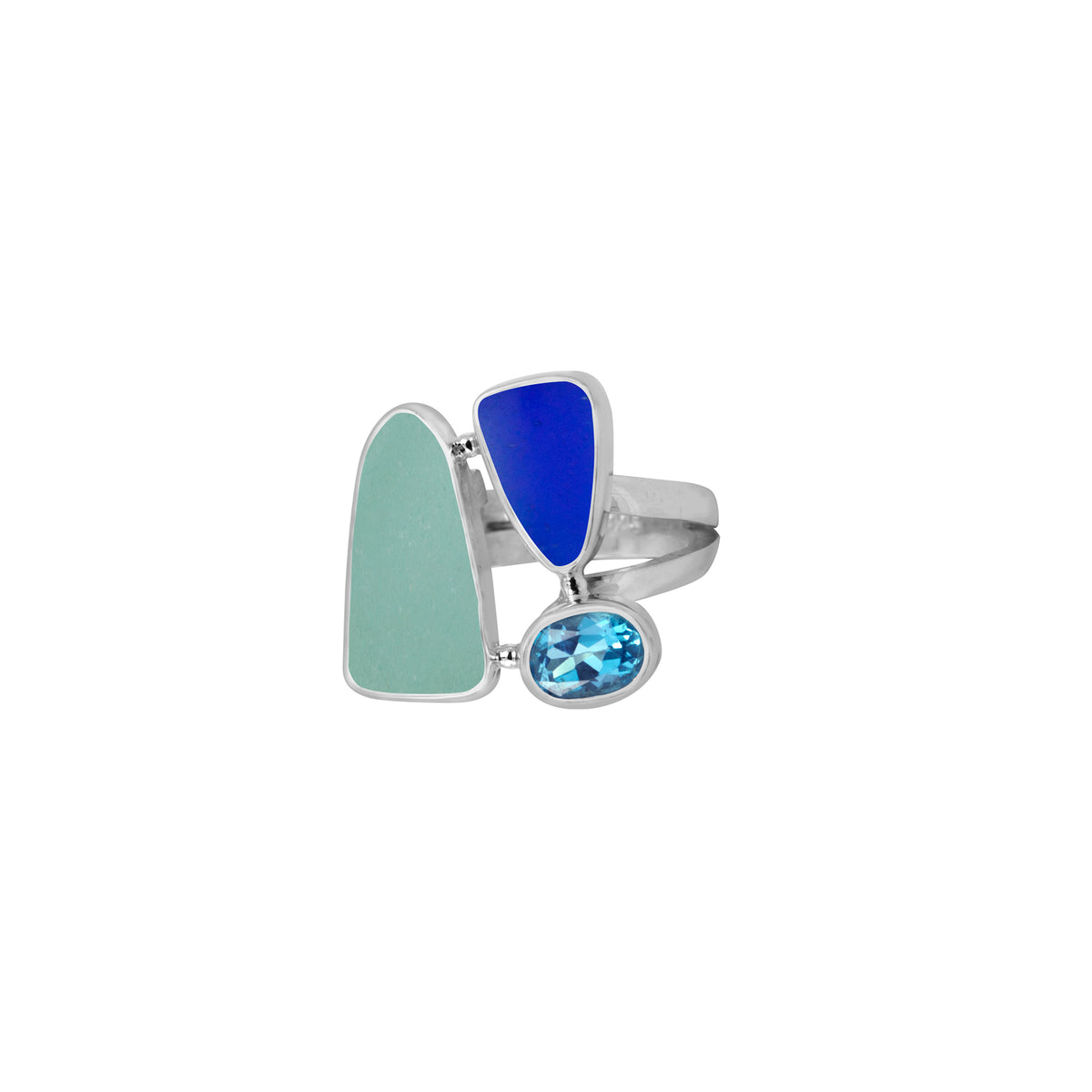 Sensational Sea Glass Ring with Blue Topaz
