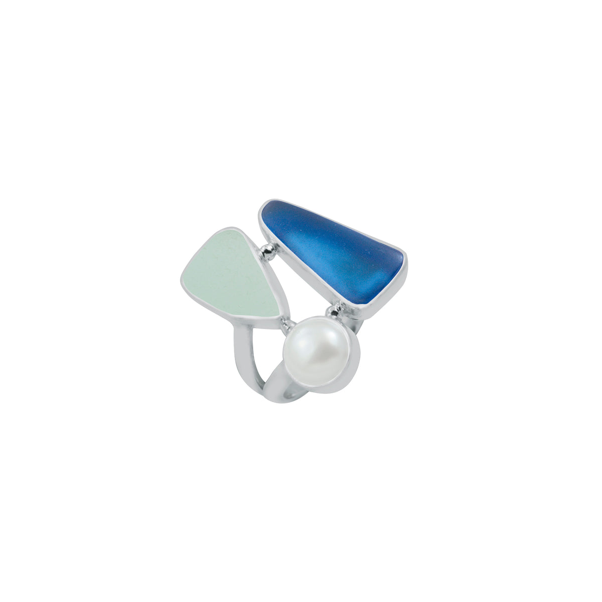 Gorgeous Cobolt Blue &amp; Aqua Sea Glass Ring
