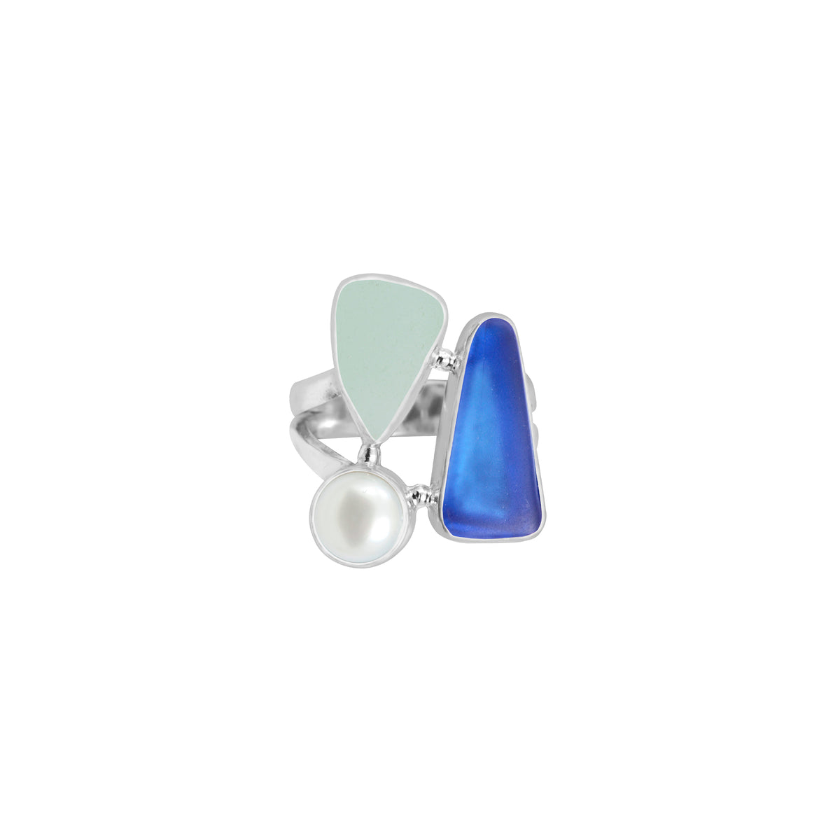 Gorgeous Cobolt Blue &amp; Aqua Sea Glass Ring