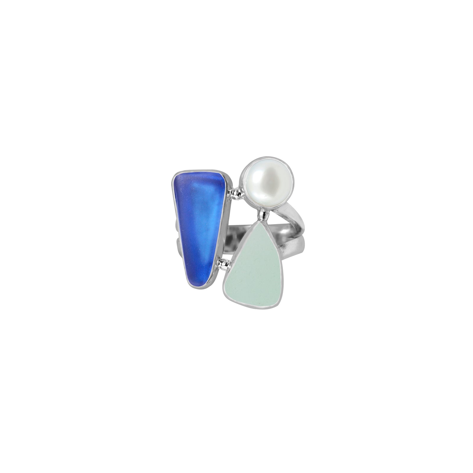 Gorgeous Cobolt Blue & Aqua Sea Glass Ring