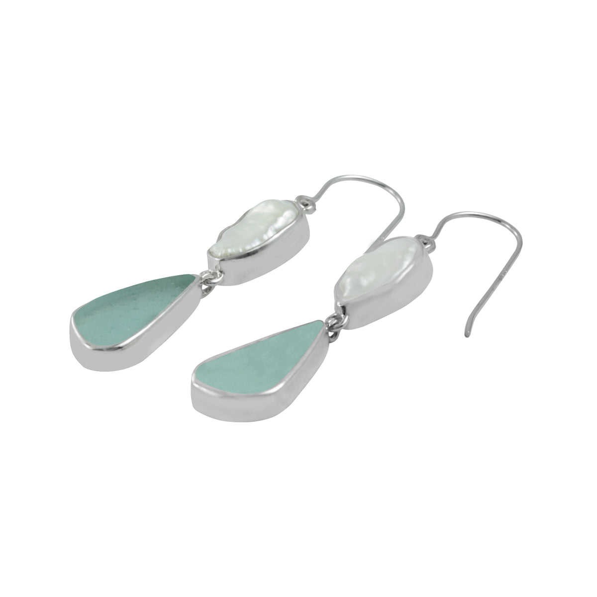 Gorgeous Sea Glass Earrings with Biwa pearl