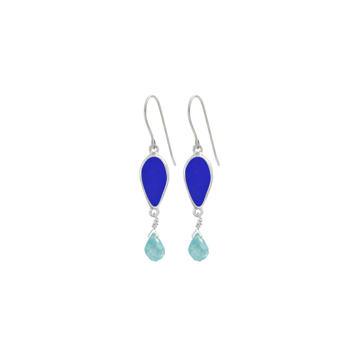 Charming Sea Glass Earring with Blue Topaz drops