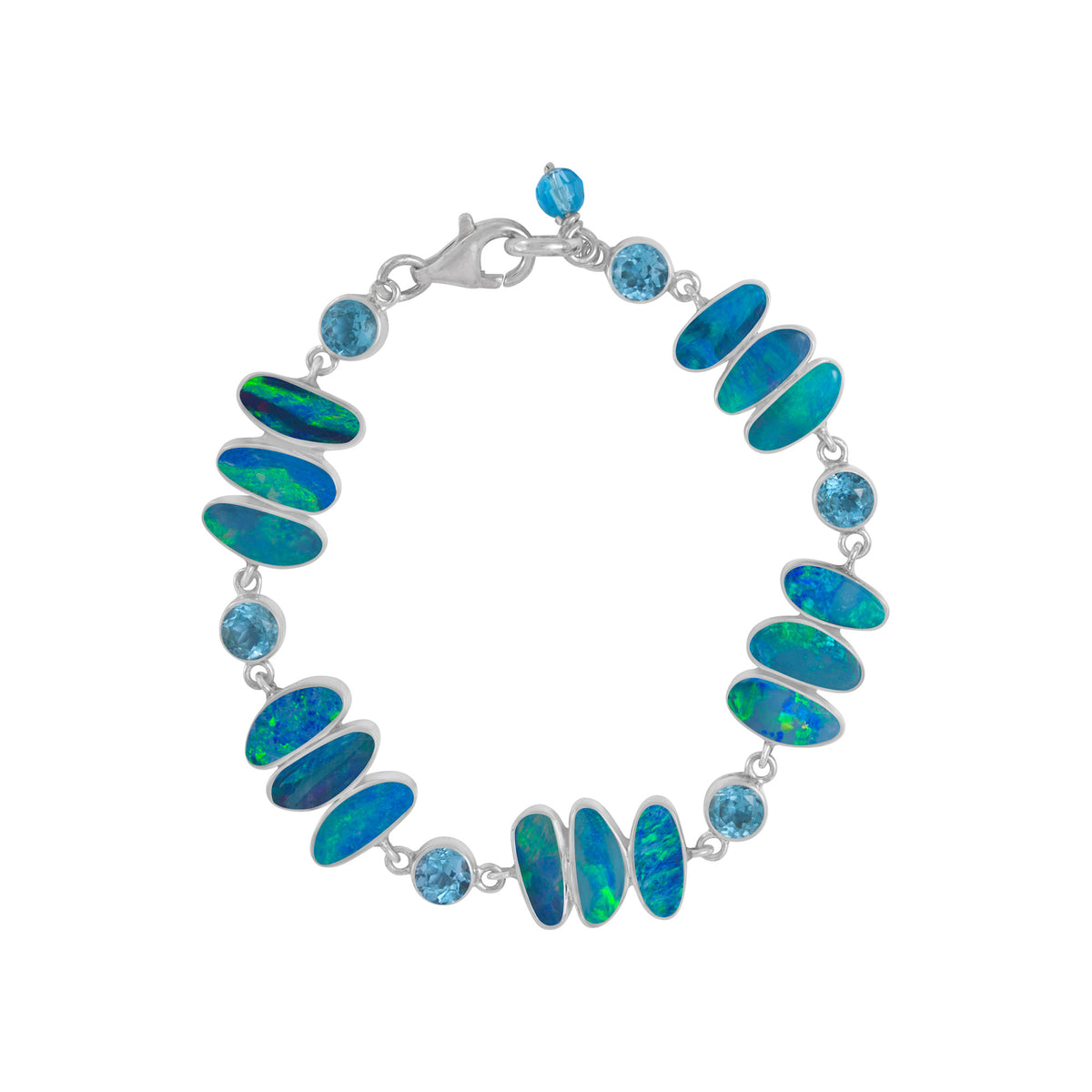 Sterling Silver Bracelet With Opal Free Form, Blue Topaz Round