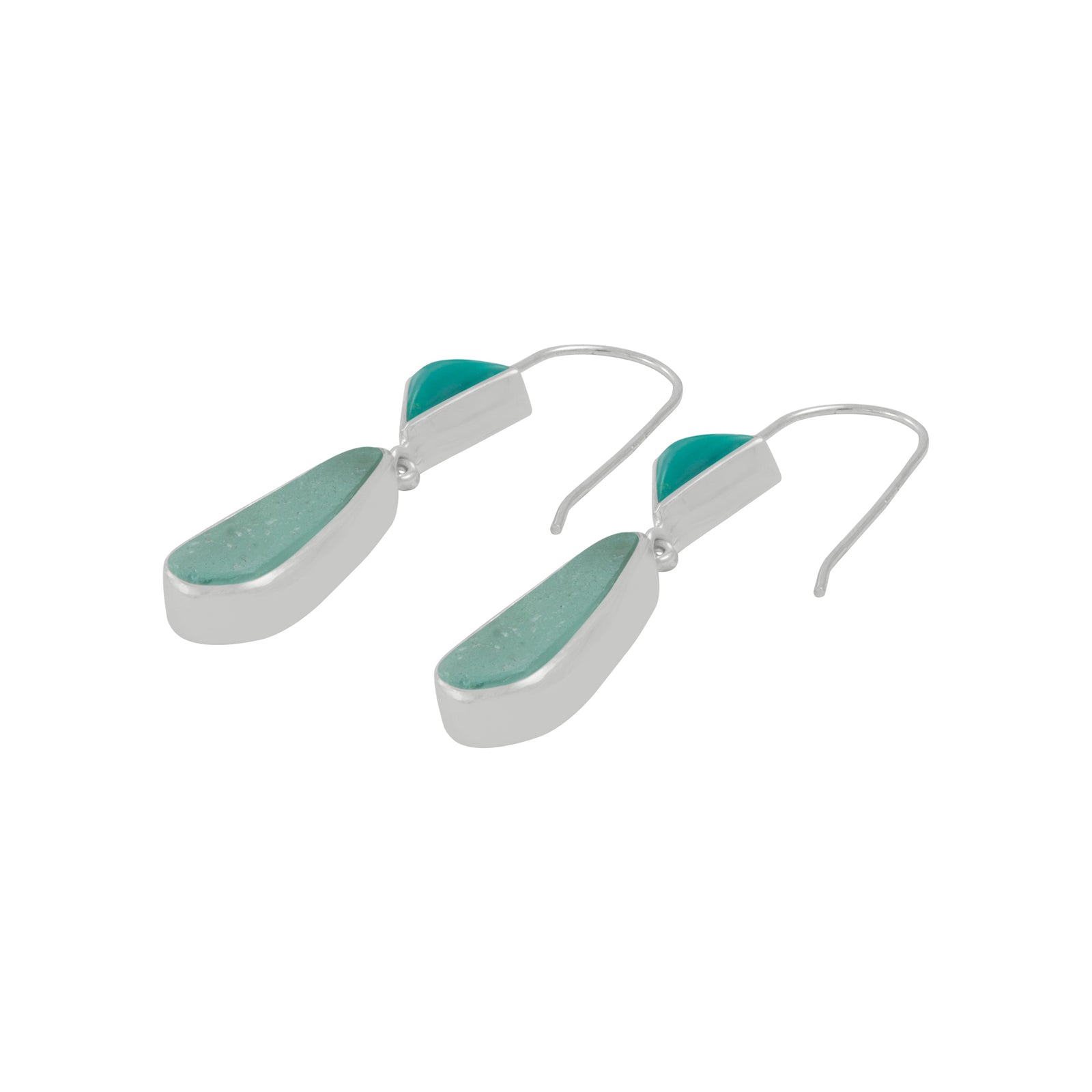 Silver Earring With Turqouise Tri And Ses Glass Aqua Drop