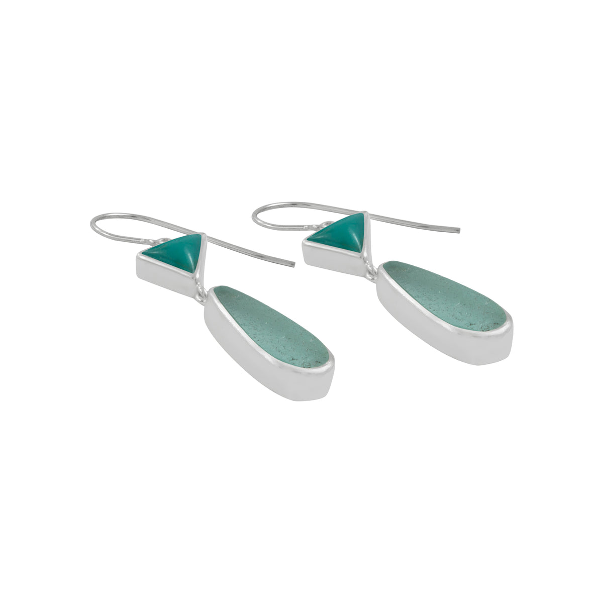Silver Earring With Turqouise Tri And Ses Glass Aqua Drop