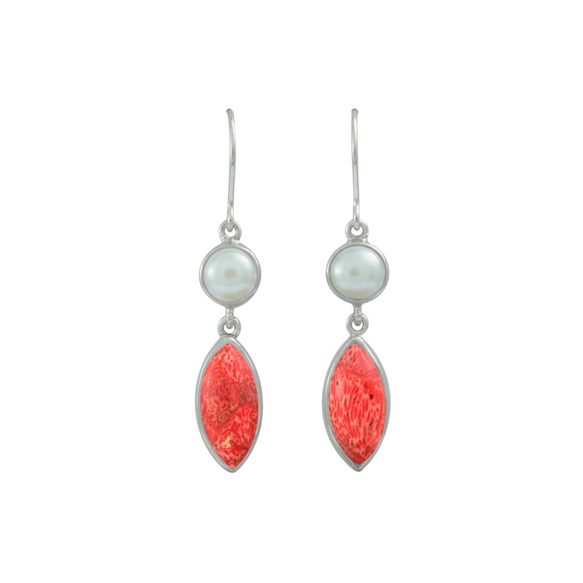 Simply Elegant Sponge Coral &amp;amp; Pearl Silver Earrings