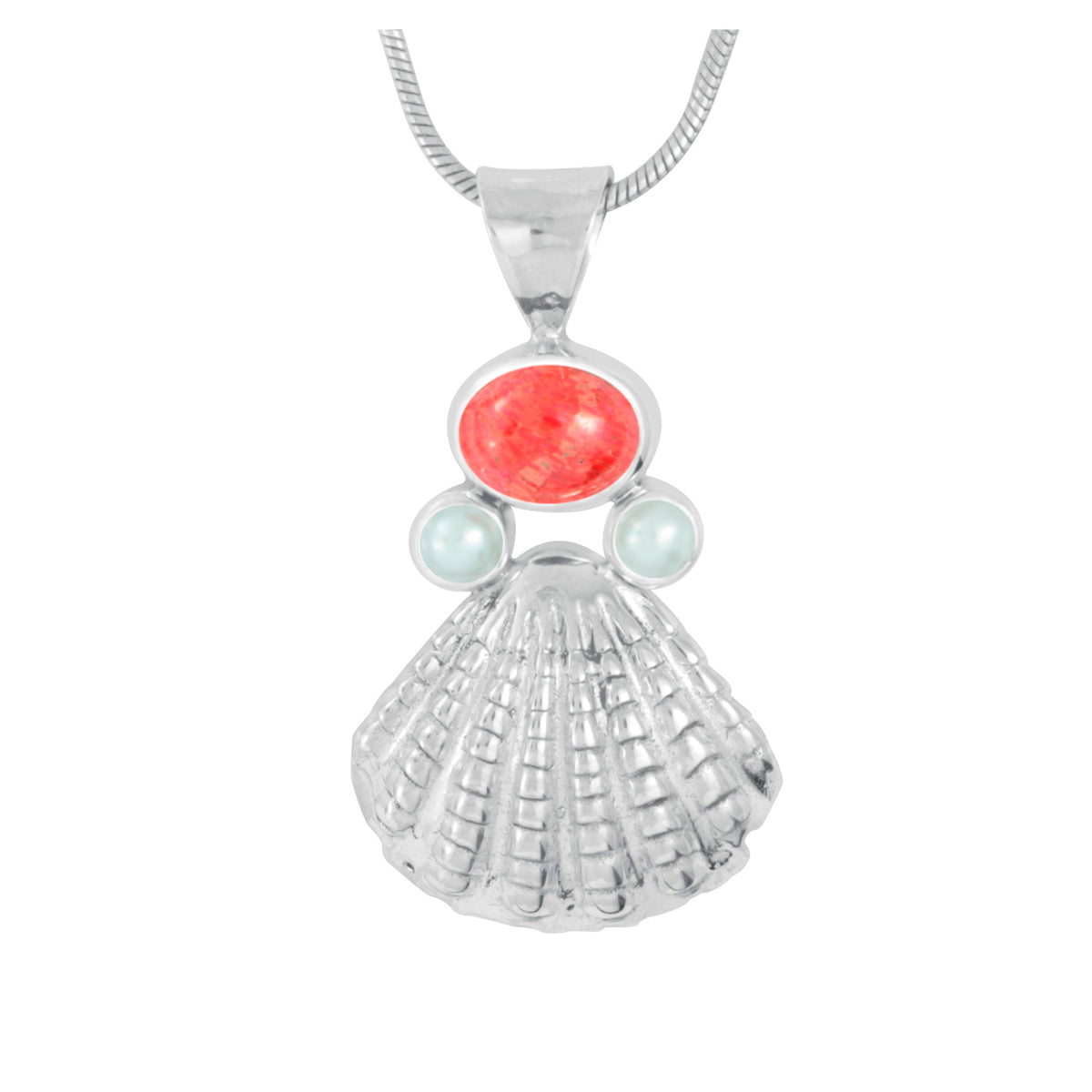 Bring home the Beach with this Coral and Silver Sea Shell Pendant