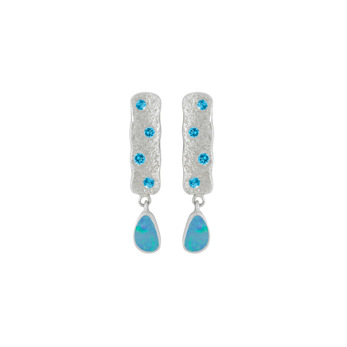 Contemporary Opal Earring with Blue Topaz Sparkle