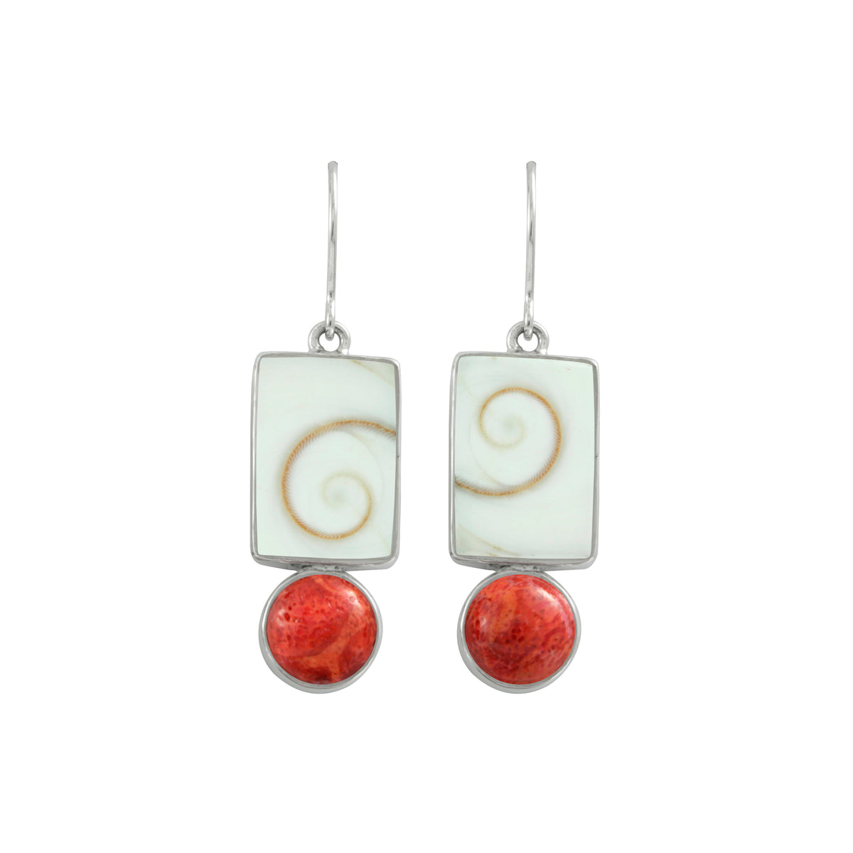 Spiral Shell and Coral  Earring Hand Crafted and set in Sterling Silver
