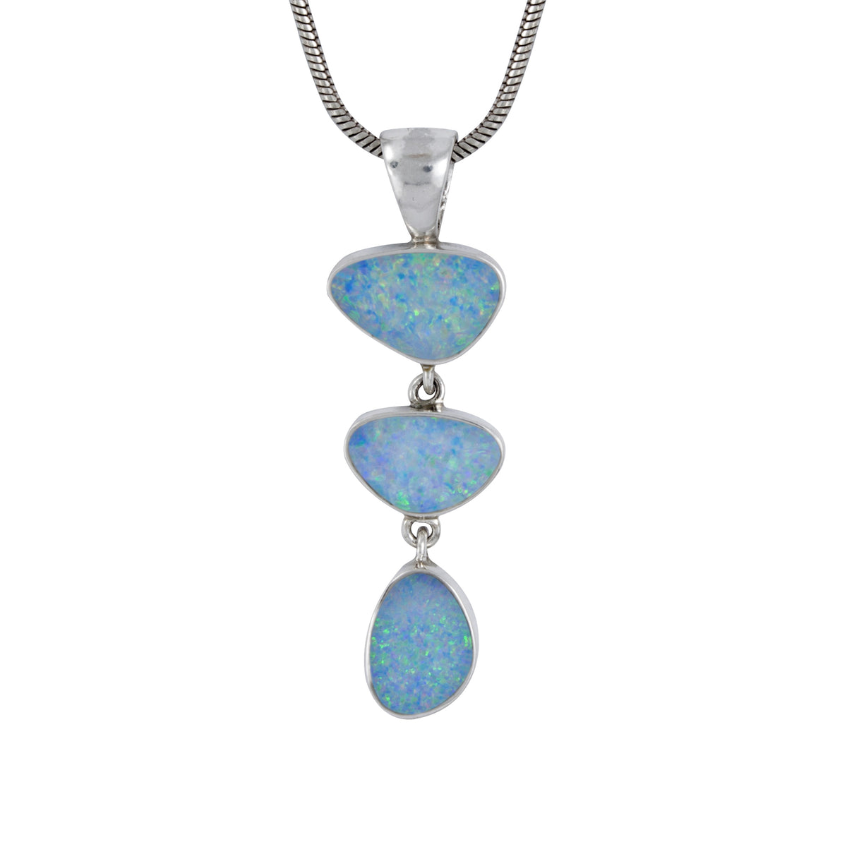 Silver Pendant With 3 Free Form Opal Drop