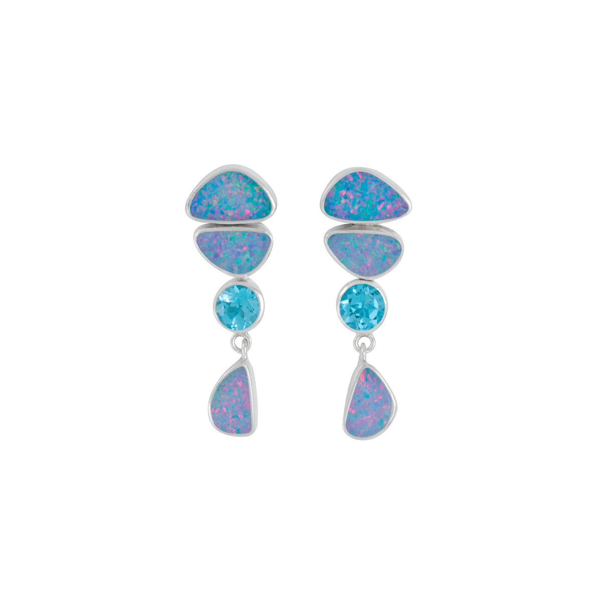 Silver Earring With Opal Free Form &amp; Blue Topaz Round