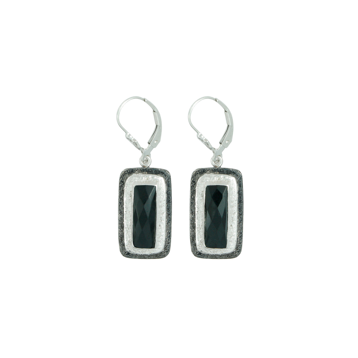 Silver Earring Texture With Onyx Rectangle Biolet
