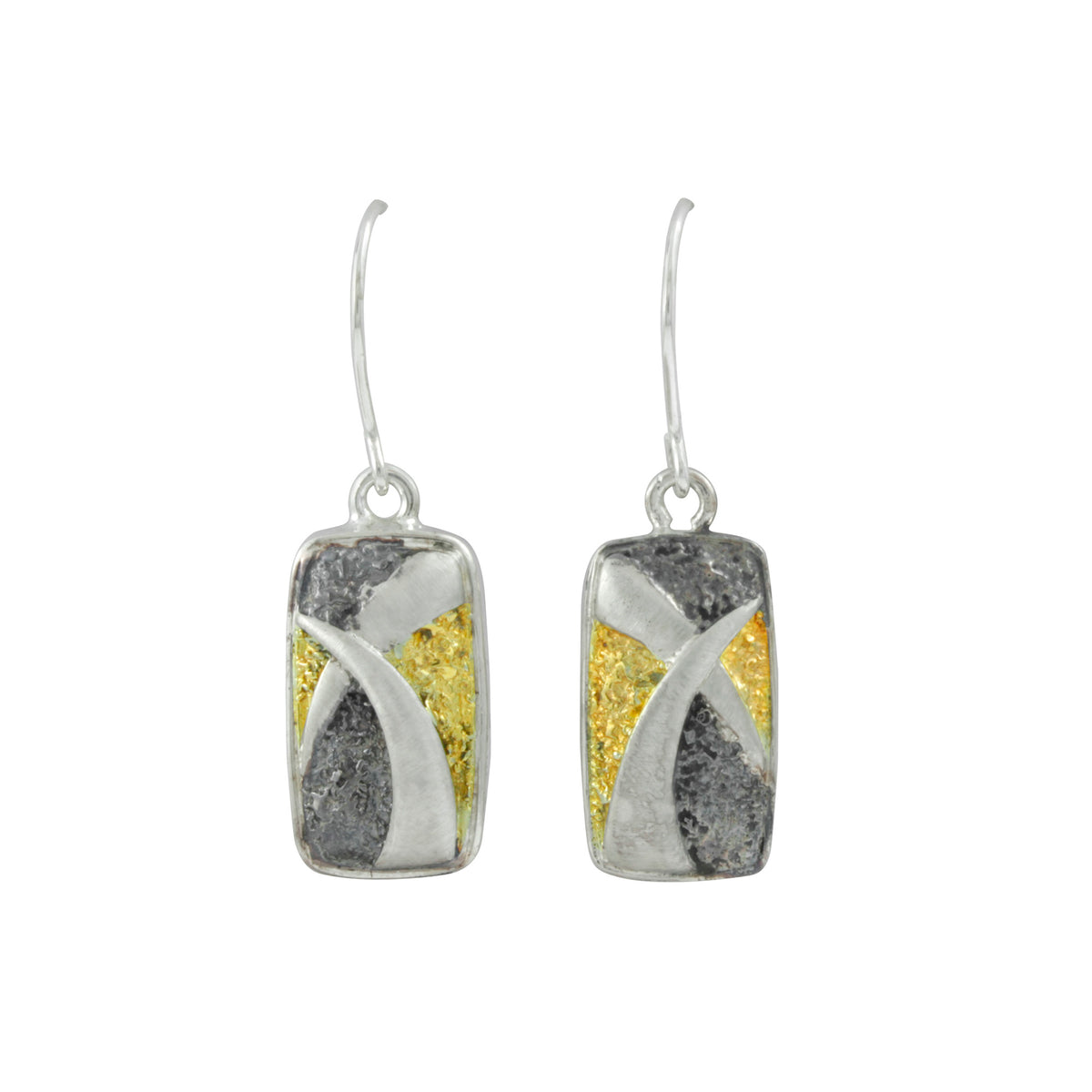 Silver Earring Texture Rectangle With Motif