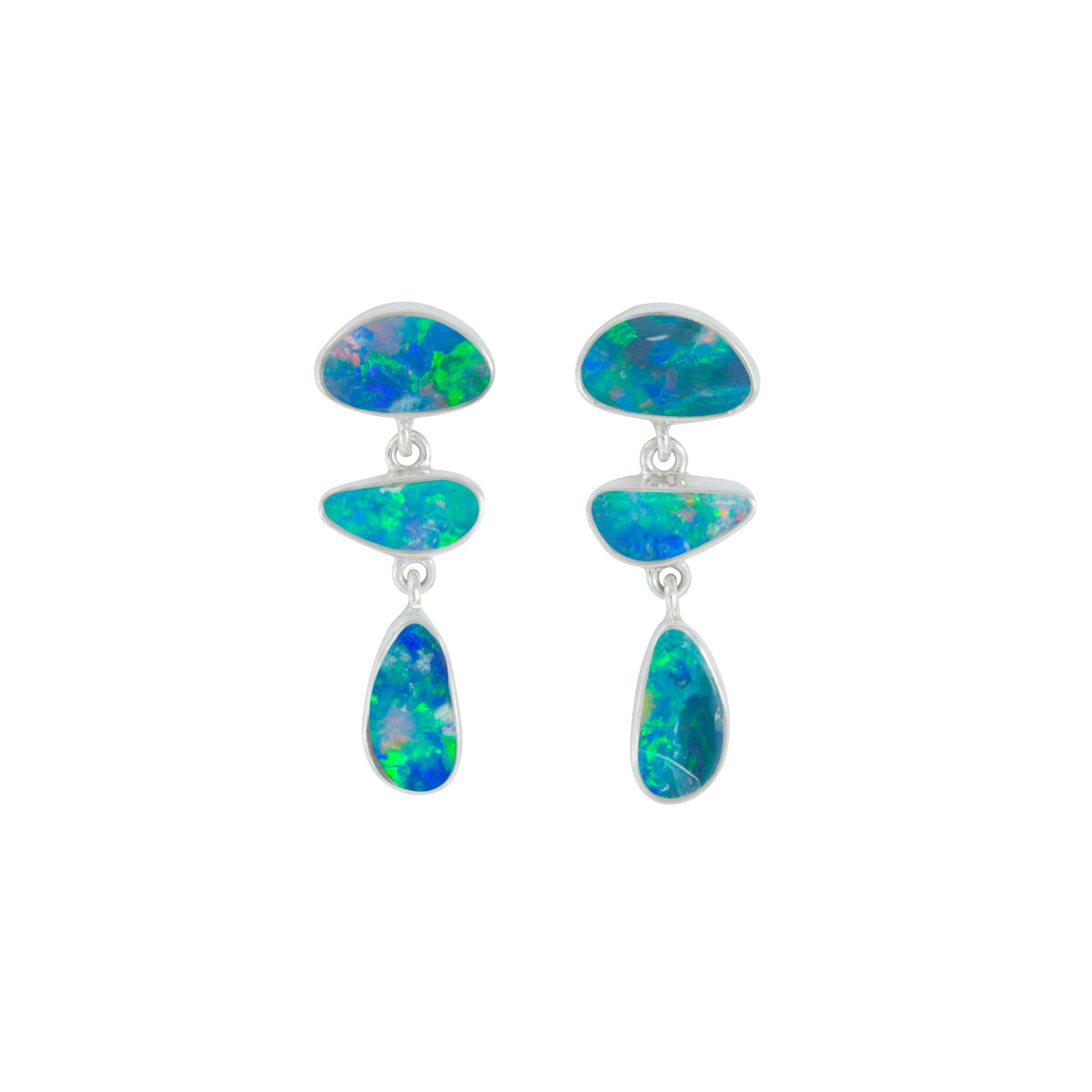 Silver Earring Stud With 3 Free Form Opal