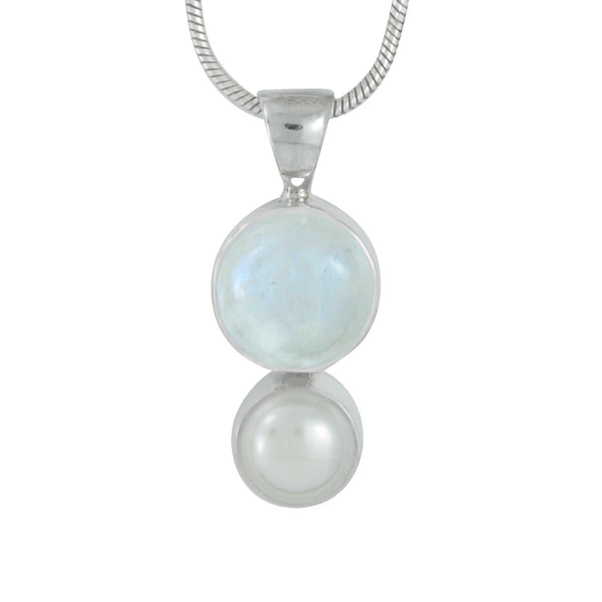 Simple, Elegant Rainbow Moonstone &amp; Pearl Pendant