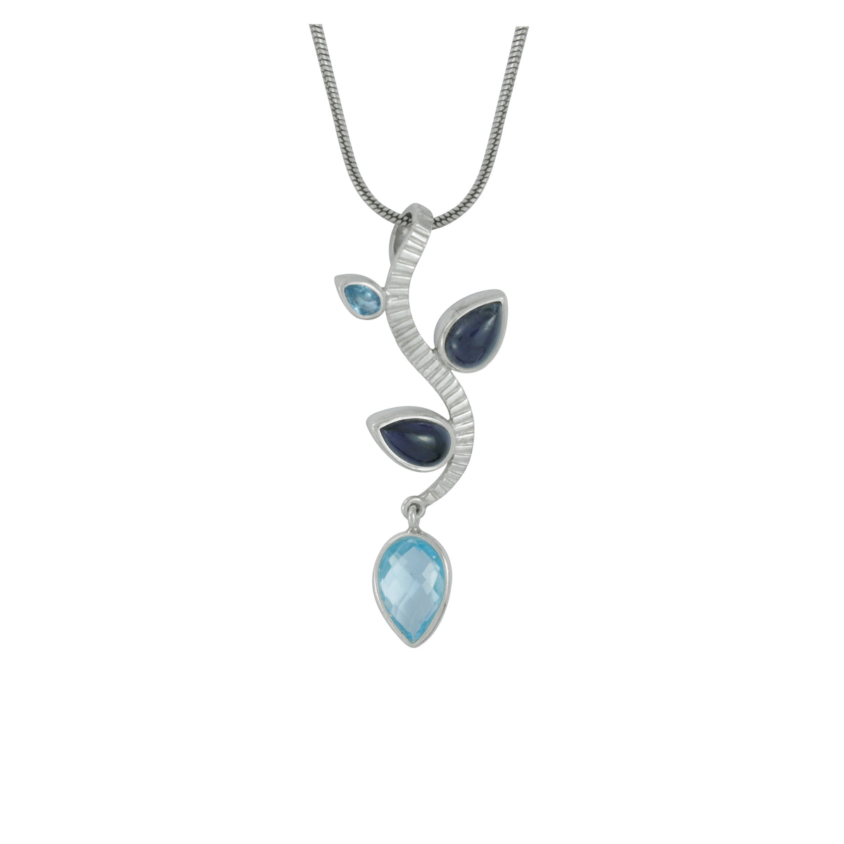 Silver branch Pendant With Opal &amp; Blue Topaz petals