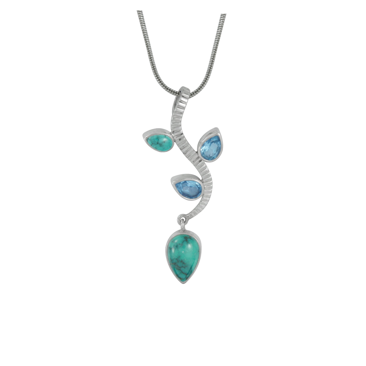 Silver branch Pendant With Opal &amp; Blue Topaz petals
