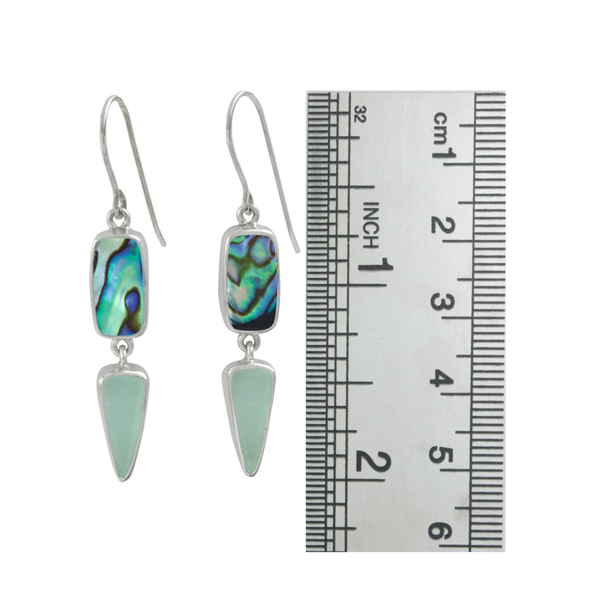 Shimmering Paua Shell &amp; Aqua Seaglass Earrings