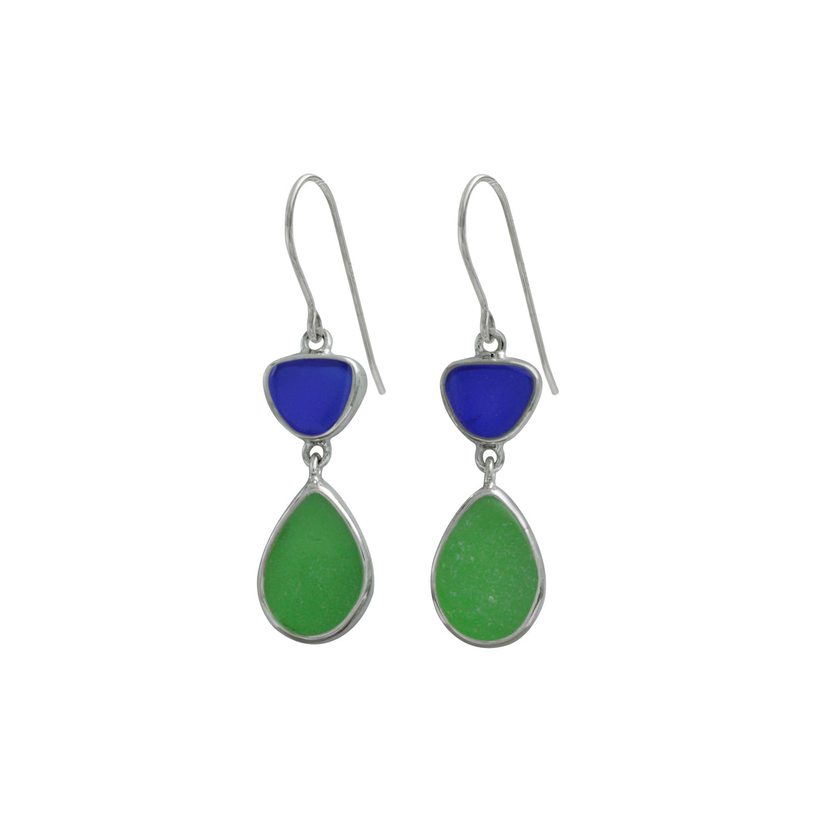 Silver Earring With Sea Glass Blue &amp; Green