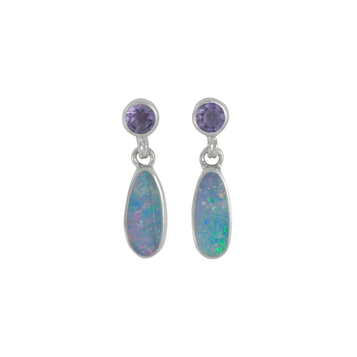 Silver Earring Stud With Round Stone &amp; Free Form Opal