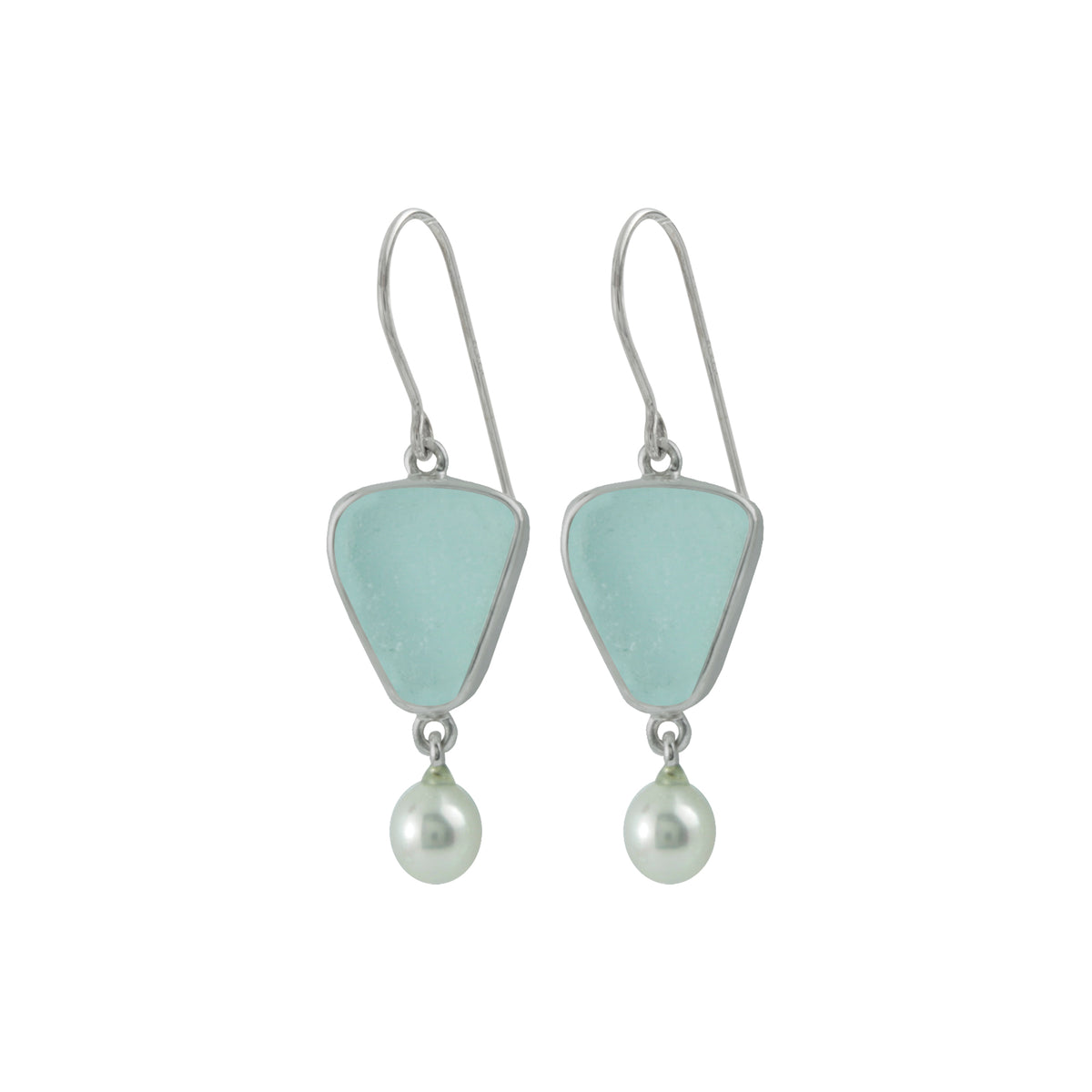 Exquisite Aqua Sea Glass earring with Pearl drop