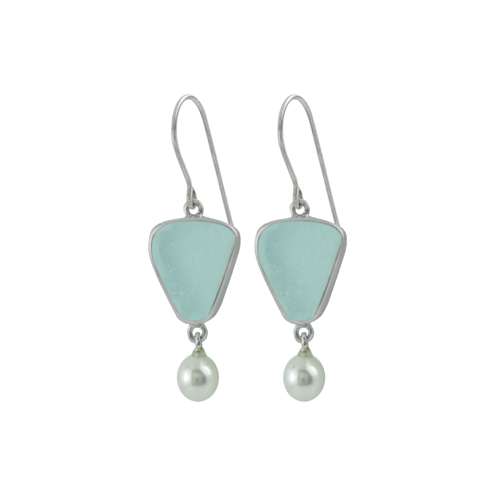 Exquisite Aqua Sea Glass earring with Pearl drop