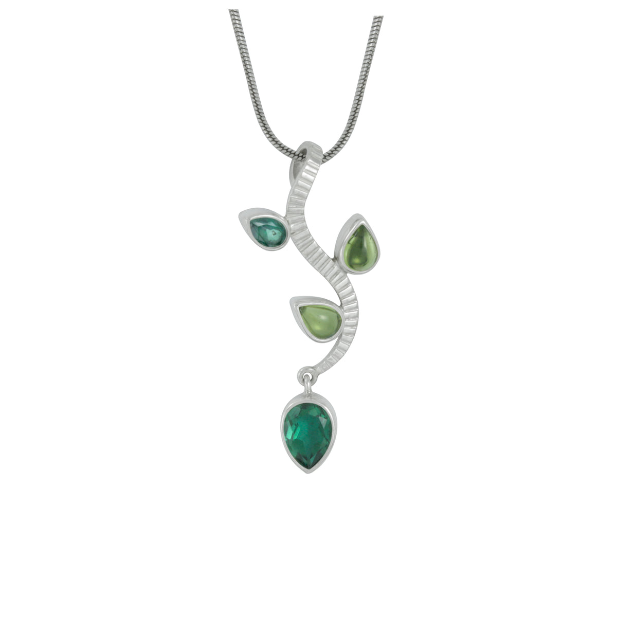 Silver branch Pendant With Opal &amp; Blue Topaz petals