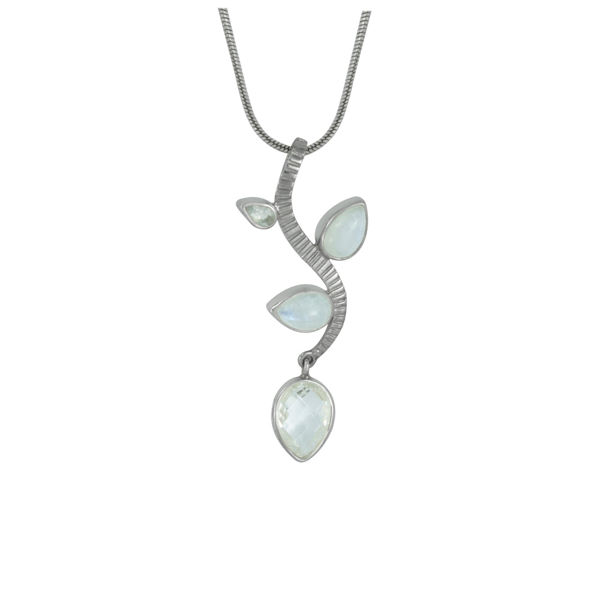 Silver branch Pendant With Opal &amp; Blue Topaz petals