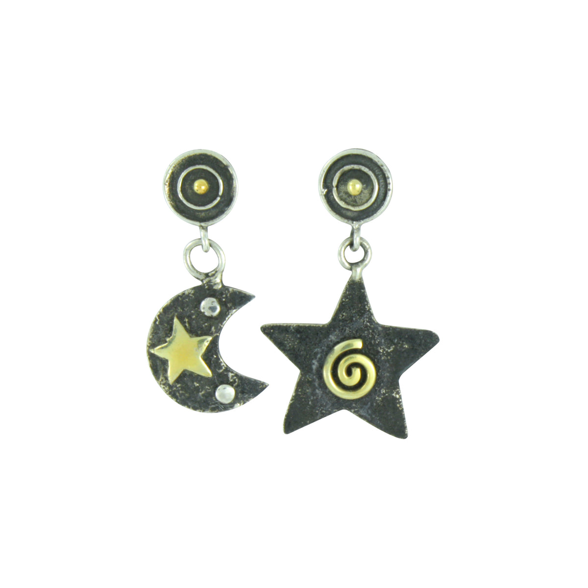 Silver Earring With Small Spiral Star &amp; Moon