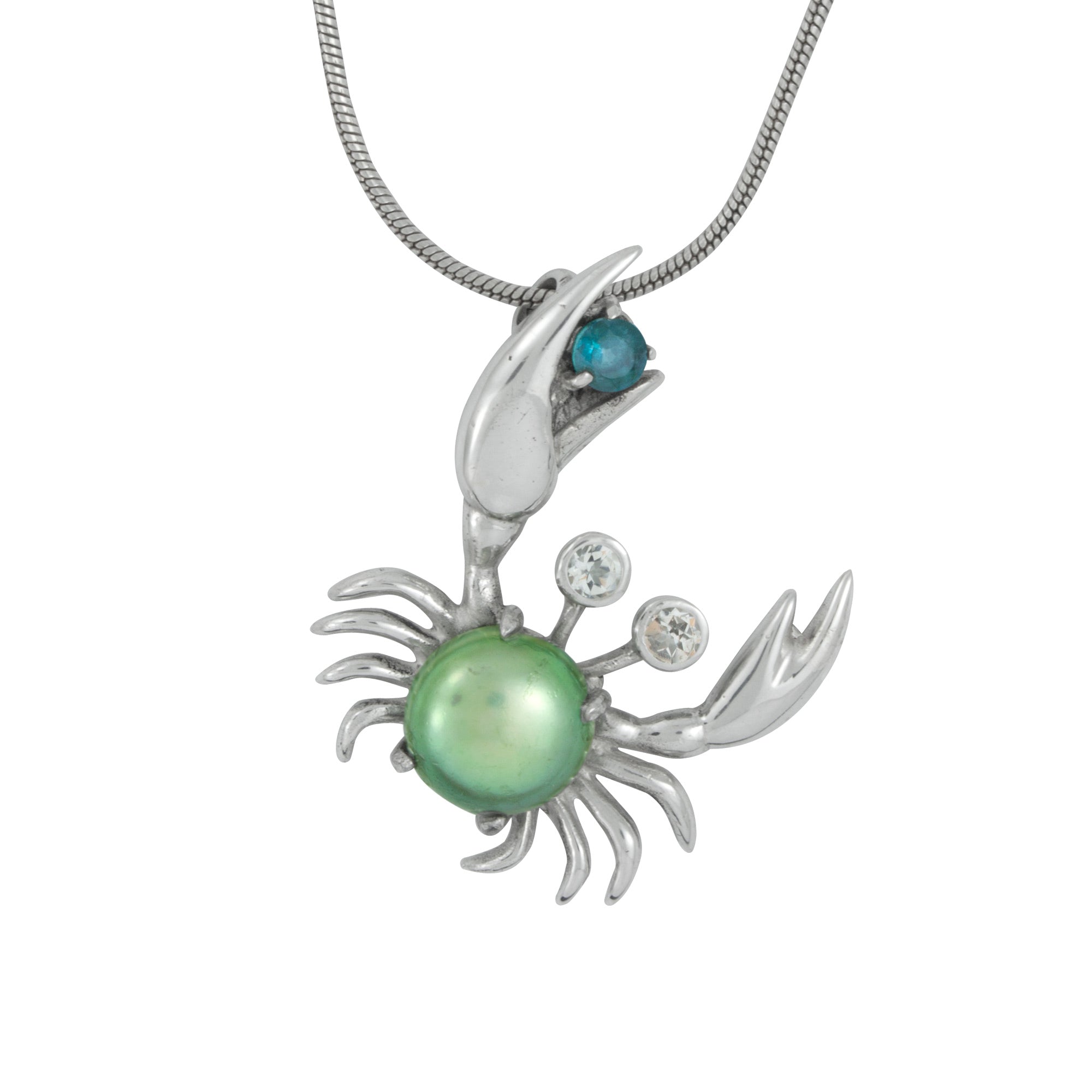 Silver Pendant Crab Omponent With Pearl, Peridot & Green Quart Round Facet
